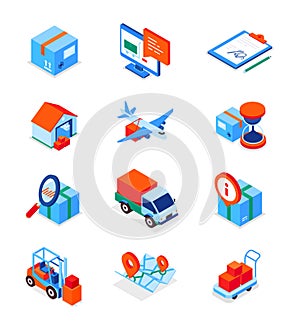 Transportation and logistics - modern isometric icons set