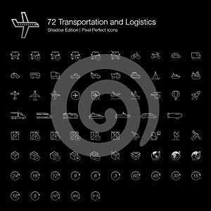 Transportation and Logistics Pixel Perfect Line Icons for Black Background