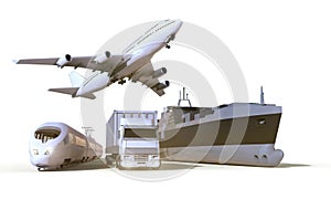 Transportation and Logistics truck,train, Boat and plane on isolate Background