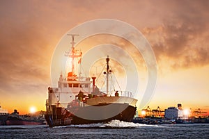 Transportation of lpg gas tanker ship against beautiful sky