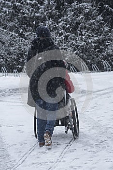 Transportation and mobility in a wheelchair in winter