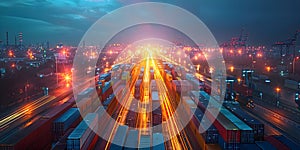 Transportation network concept with smart logistics cargo container importexport operations.