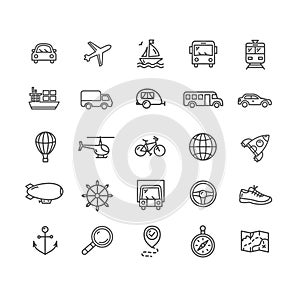 Transportation Outline Icon Set. Vector