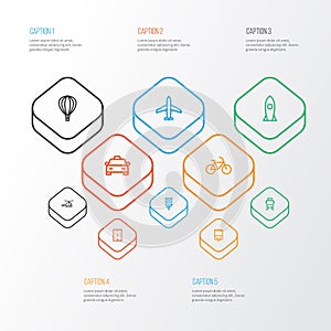 Transportation Outline Icons Set. Collection Of Bike, Rocket, Balloon And Other Elements. Also Includes Symbols Such As