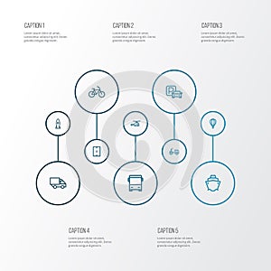 Transportation Outline Icons Set. Collection Of Cargo, Road, Rocket And Other Elements. Also Includes Symbols Such As