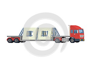 Transportation of reinforced concrete slabs. A large truck carries concrete slabs.