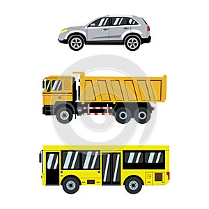 Transportation set. City cars and transport. Vector illustration