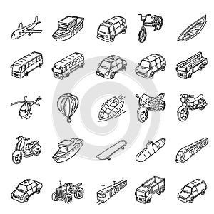 Transportation Set Icon. Hand drawn icon and doodle art style