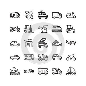 Transportation simple outline icon set