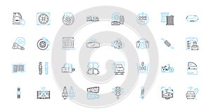 Transportation solutions linear icons set. Commute, Mobility, Logistics, Carpooling, Transit, Routing, Delivery line