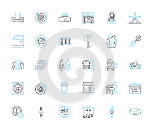 Transportation solutions linear icons set. Commute, Mobility, Logistics, Carpooling, Transit, Routing, Delivery line