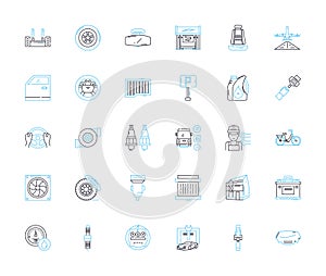 Transportation solutions linear icons set. Commute, Mobility, Logistics, Carpooling, Transit, Routing, Delivery line photo