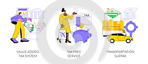 Transportation taxes abstract concept vector illustrations.