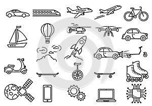 Transportation and Technology Icons Set