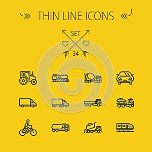 Transportation thin line icon set