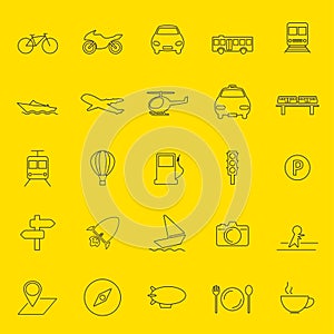 Transportation and travel thin line icons