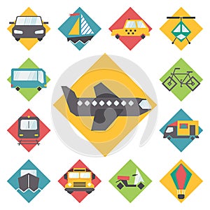 Transportation traveling icons set, flat design