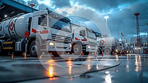 Transportation truck dangerous chemical truck tank stainless is parked in the factory. AI Generative