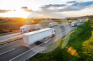 Transportation trucks in high speed driving on a highway