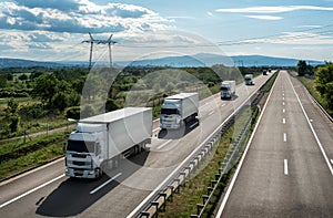 Transportation trucks passing by on asphalt highway