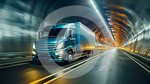 Transportation in a Tunnel: Cargo Truck Carrying Goods and Packages, Generative AI