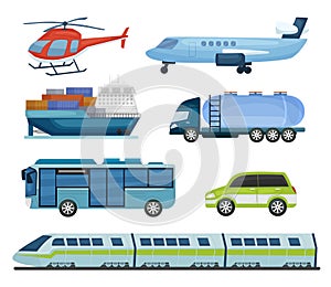 Transportation types collection. Public and cargo transportable vehicles set.