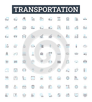 Transportation vector line icons set. Travel, Transit, Freight, Delivery, Shipping, Logistics, Boat illustration outline