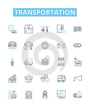 Transportation vector line icons set. Travel, Transit, Freight, Delivery, Shipping, Logistics, Boat illustration outline