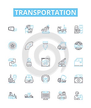 Transportation vector line icons set. Travel, Transit, Freight, Delivery, Shipping, Logistics, Boat illustration outline