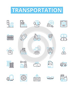 Transportation vector line icons set. Travel, Transit, Freight, Delivery, Shipping, Logistics, Boat illustration outline
