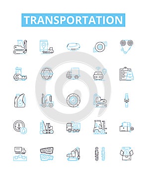 Transportation vector line icons set. Travel, Transit, Freight, Delivery, Shipping, Logistics, Boat illustration outline