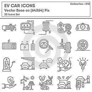 Transportation Vehicle and EV Car Elements Engine System Icon Set, Icons Collection of Transport Innovation for Global and