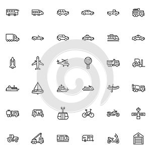 Transportation, vehicle line icons set