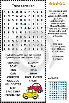 Transportation word search puzzle