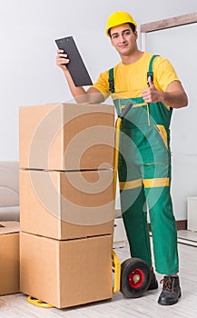 Transportation worker delivering boxes to house