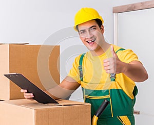 Transportation worker delivering boxes to house