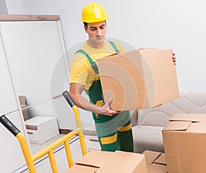 Transportation worker delivering boxes to house