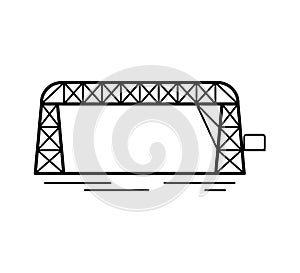Transporter bridge line icon isolated on white background. Urban architecture.