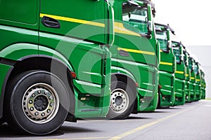 Transporting freighting service lorry trucks in row