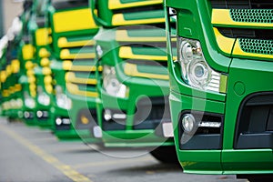 Transporting freighting service lorry trucks in row photo