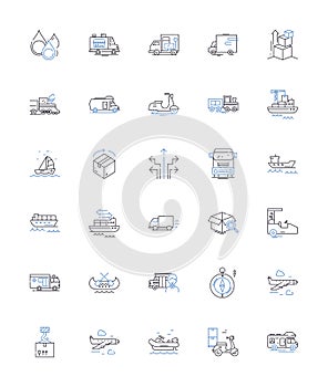 Transporting line icons collection. Shipping, Hauling, Carrying, Moving, Delivering, Distribution, Freight vector and
