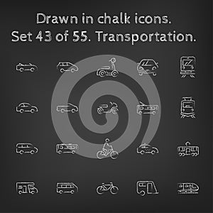 Transpotration icon set drawn in chalk