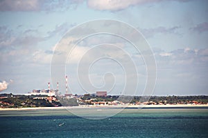 Transshipment terminal for loading steel products to sea vessels using shore cranes and special equipment in Port Pecem, Brazil,