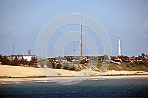 Transshipment terminal for loading steel products to sea vessels using shore cranes and special equipment in Port Pecem, Brazil,