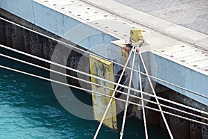 Transshipment terminal for loading steel products to sea vessels using shore cranes and special equipment in Port Pecem, Brazil,