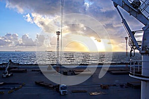 Transshipment terminal for loading steel products to sea vessels using shore cranes and special equipment in Port Pecem, Brazil,