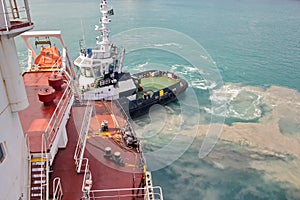 Transshipment terminal for loading steel products to sea vessels using shore cranes and special equipment in Port Pecem, Brazil,