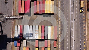 Transtainer yard, Aerial view of Shipping containers stacked by Mobile gantry cranes and Port traffic.