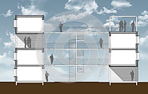 Transverse section of a residential buiding with external access