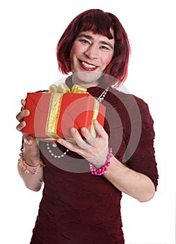 Transvestite with a gift photo